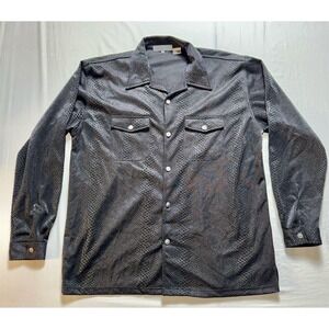 Beau gent Men's Black Textured Long Sleeve Button-Down Shirt Size L luxury snake